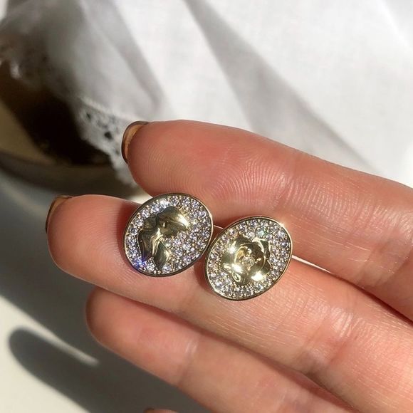 New Bridgerton Inspired Rose Coin Gold Earrings 14K Gold Filled over 925 Silver - Picture 3 of 6